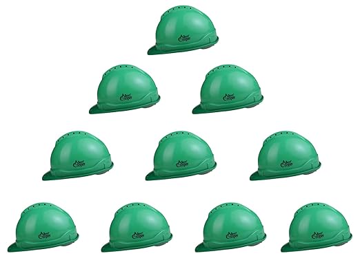 Allen Cooper Industrial Safety Helmet SH-702, Shell With Ventilation, Plastic Cradle with Manually adjustable Headband - GREEN (Pack Of 10)