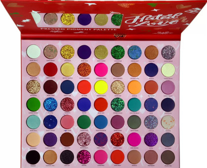 NDT Angel Rose Pressed Pigment 63 Colors Palette Eyeshadow ( Glitter,Shimmer,Matte) 69.5 g (RED)