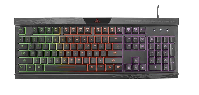 Vertux Gaming Keyboard, Professional Ergonomic Wired USB Gaming Keyboard with Vibrant Rainbow Backlit, 26 Anti-Ghosting Keys, 12 Multimedia Shortcut Keys and 4 Backlit Modes, Amber