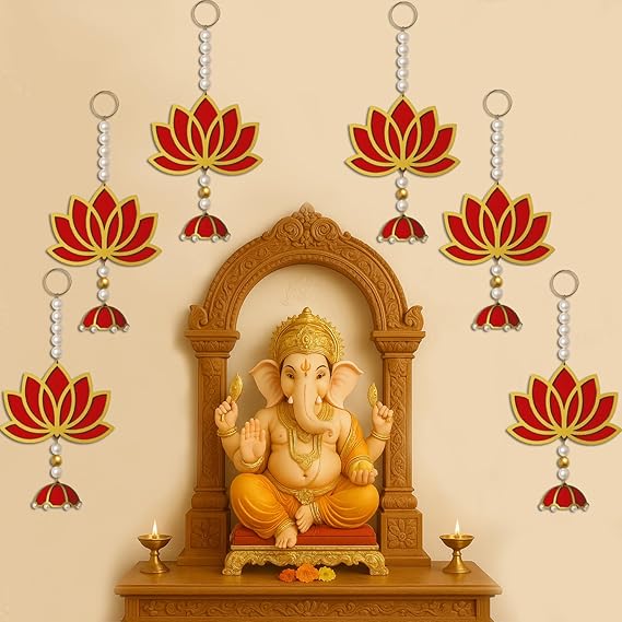 BENAVJI Handmade Wall Decor Lotus with Ball Style Hanging for Home Decor,Diwali Decor,Wedding and All Festival Decor Pack of 6