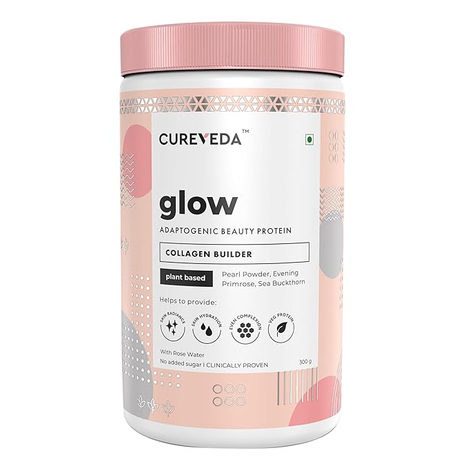 Cureveda Glow Veg Collagen Builder Powder (300g) for Brighter & Youthful Skin, Plant-Based Supplement