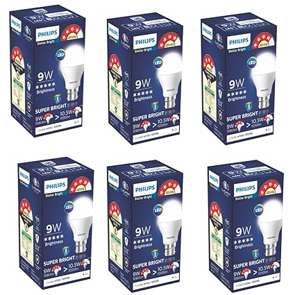 Philips 4 Star Ace Saver 9-Watt B22 LED Bulb, Cool Day Light, Pack of 6