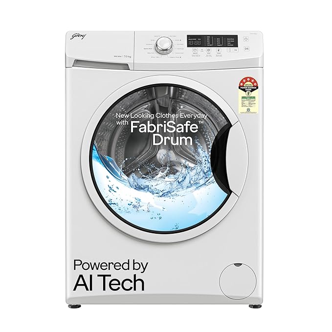 Godrej 7 Kg 5 Star, With AI Tech, I-Sense Technology Fully-Automatic Front Load Washing Machine (WFEON CRS 7010 5.0 FKEDM GLWH, Inbuilt Heater and FabriSafe Drum, Glacial White)