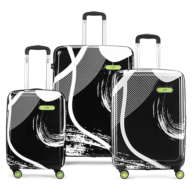 Skybags Splash Set (55+65+75 cm) | Printed Luggage Trolley Set with 8 Wheels and in-Built Combination Lock | Unisex (Black)