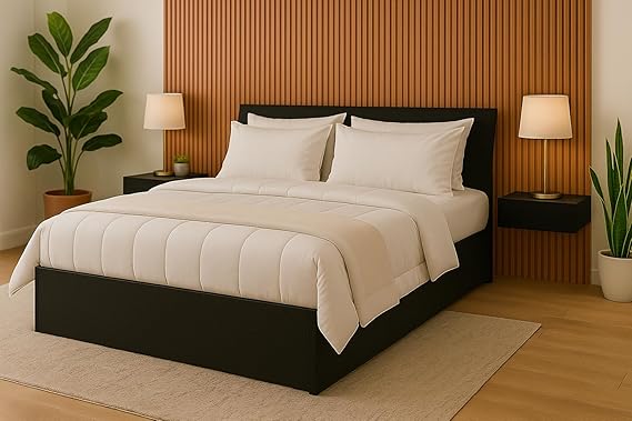 MATTERHORN Engineered Wood Bed in Ebony Black Queen Size Modern Design