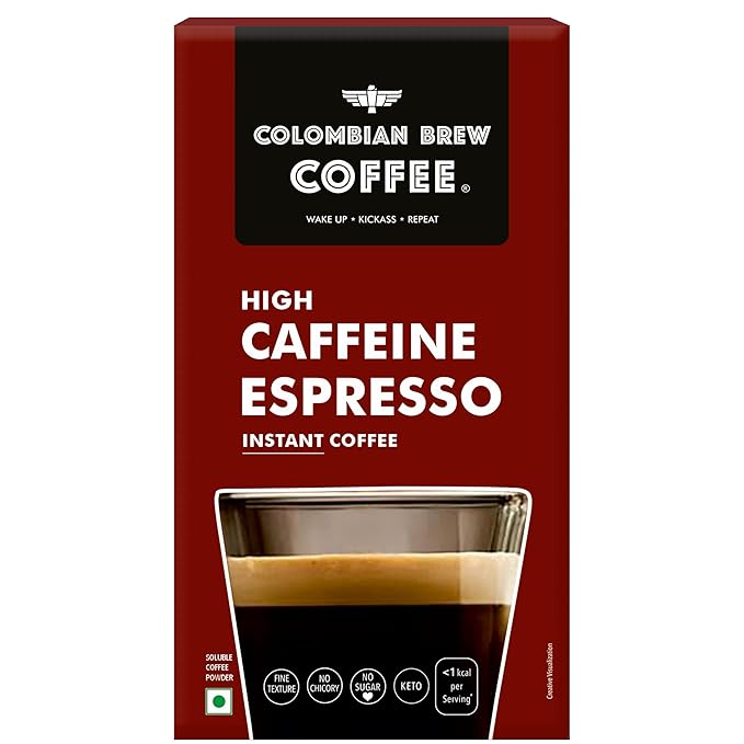 Colombian Brew High Caffeine Espresso Instant Coffee Powder, Strong, 50g