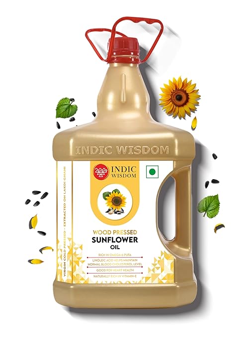 IndicWisdom Wood Pressed Sunflower Oil 5 liter (Cold Pressed Sunflower Oil - Extracted on Wooden Churner)