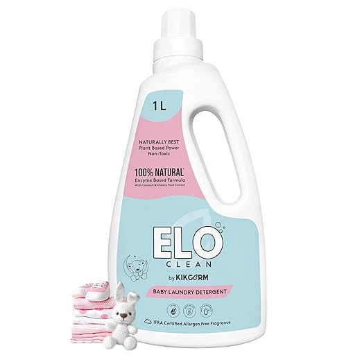 ELO Clean by Kikgerm Plant Based Baby Laundry Detergent Liquid - Natural, Organic, Anti Bacterial, Eco-friendly, Non-toxic, Chemical-free, Biodegradable - Tough Stain Remover - 1000ml (Pack of 1)