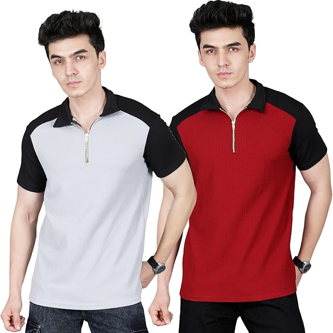 London Hills Mens Premium Polyester Zipper Polo Neck T-Shirt