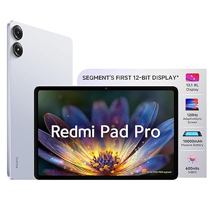 Redmi Pad Pro| Snapdragon 7s Gen 2| 30.7cm(12.1") Tablet| 33+ Days Standby|10000mAh| HyperOS| 120Hz|6GB, 128GB| Quad Speakers|Wi-Fi 6| Mist Blue
