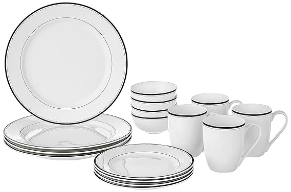 Amazon Brand - Solimo HANDMADE CERAMIC DINNERWARE SET (WHITE,16 PIECES)Floral