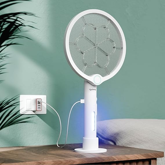 Lifelong 3in1 Foldable Electric Mosquito Racket |Mosquito Killer Racket| Fly Swatter | Stand & Hang Design | Mosquito Trap & UV Light |Rechargeable 1200mAh Battery | Type-C Charging