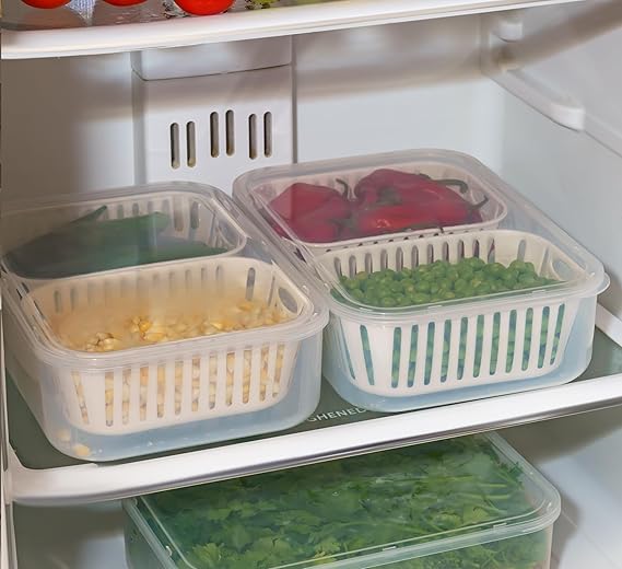 PRAYATI 2 Compartments Food Container Leakproof Fresh-Keeping Storage Box Plastic Rectangular Fruit Vegetables Kitchen Accessories Transparent Easy To Clean fridge storage containers kitchen box