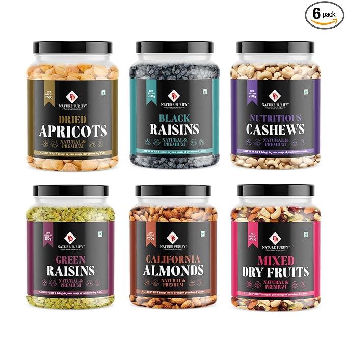 Nature Purify Dry Fruit Combo 1.5 kg (Almond, Cashew, Mixed Nuts, Green Raisins, Apricot & Black Raisins 250g Each)