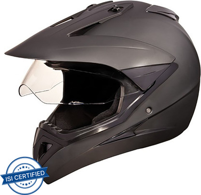 STUDDS MOTOCROSS PLAIN WITH VISOR FULL FACE -L Motorbike Helmet (Black)