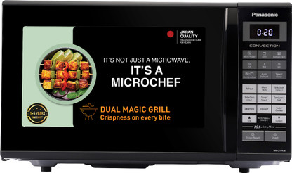 Panasonic 27 L Black Mirror, Heat , stainless steel cavity, Magic Grill Convection Microwave Oven (NN-CT645BFDG, Black)