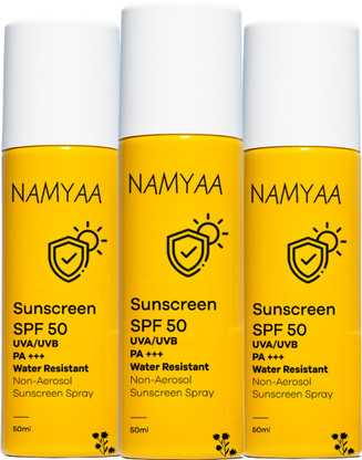 Namyaa Sunscreen - SPF 50 PA+++ Spray|UVA-UVB|Water Resistant&Non-Aerosol |No White Cast&Light weight Pack of 3 (150 ml)
