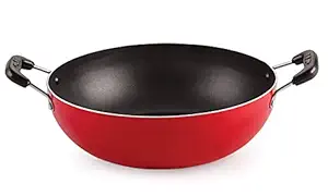Nirlon Cooking Non-Stick Aluminium Round Bottom Deep-Stir Kadai Wok Pans 25cm/2.5 litres(26mm_Classic_KD14)