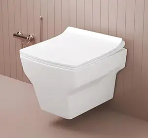JABON BAGNO Commode for Toilet/Ceramic Western Toilet/Square Wall Hung Commode with Soft Closing Toilet Seat - P Trap Outlet - White