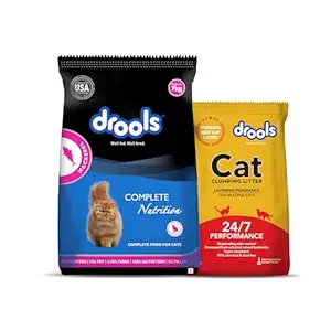 Drools Dry Adult Cat Food Real Mackerel 7kg with 5kg Drools Cat Litter Free