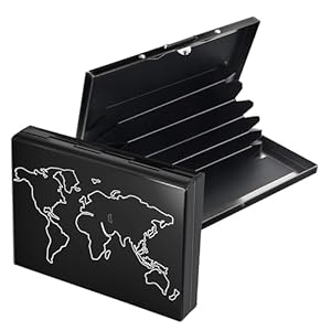 Storite 6 Slot RFID Metal Credit Card Holder Wallet for Men Women (Black Laser Print World Map-6.5 x 1.3 x 9.5 cm)