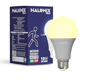 Halonix 10W Motion Sensor Led bulb | Color-Warm White Yellow | Auto on- Auto Off light | Motion sensor light | Pack of 1 | Base-E27 Screw Type | Covers Upto 15 Feet Area|