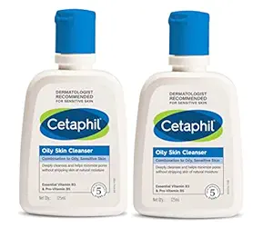 Cetaphil Oily Skin Cleanser, Daily Face Wash for Oily and Acne Prone Skin, Gentle Foaming, 125ml, Pack of 2