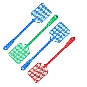 FIMTOWN 4 Pcs Plastic Heavy Duty Manual Fly Killer, Long Handle Flyswatter, Large Bug Swatters That Work for Indoor and Outdoor (Square Shape)