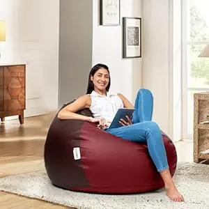 Solimo Premium Faux Leather Bean Bag Filled with Beans | 2XL | Brown and Tan