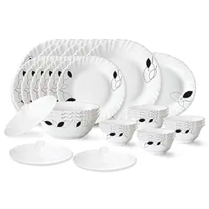Larah by Borosil Shadow Fluted Series Opalware Dinner Set | 31 Pieces for Family of 6 | Microwave & Dishwasher Safe | Bone-Ash Free | Crockery Set for Dining & Gifting | Plates & Bowls | White