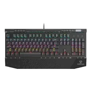Vertux Gaming Keyboard, Ergonomic USB Wired Mechanical Keyboard with Integrated Wrist Rest, Black Switches, RGB Backlit, 104 Anti-Ghosting Keys and 8 Multimedia Keys for PS5/PS4, Xbox One/X, Tungsten