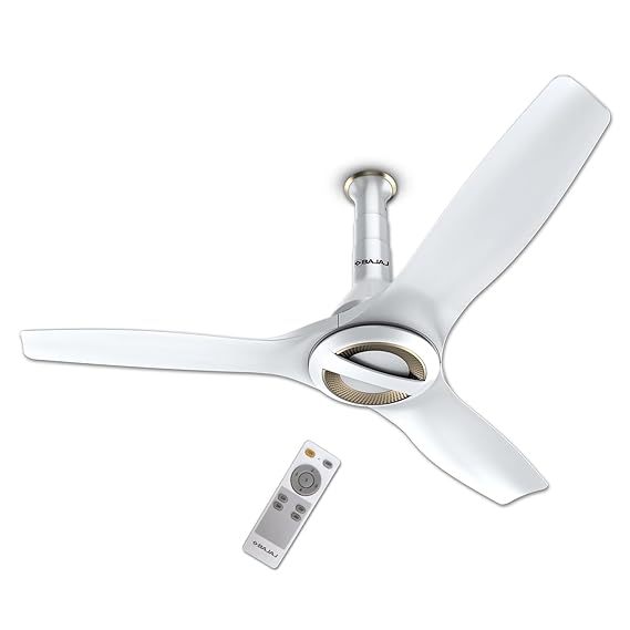 Bajaj Arioso Luxe 1200MM (48") BLDC Ceiling Fans For Home | BEE 5 Stars Rated Energy Efficient | Aerodynamically Designed Blades | Adjustable Canopy | RF Remote | 2-Yr Warranty ăWhite & Nickelă