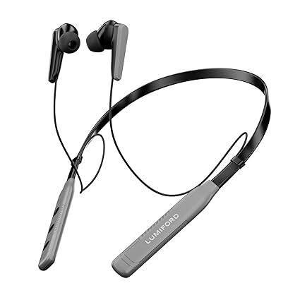LUMIFORD XploriaHD XP15 in-Ear Bluetooth Neckband Earphones,IPX4 Water Resistant, Magnetic Earbuds, Voice Assistant, Advanced BT v5.3, 10mm Extra Bass Drivers,16 hours playback &Type-C Charging (Grey)
