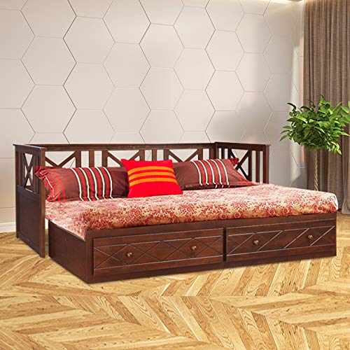 HomeTown Victoria Solid Wood King Size Bed with Trundle in Antique Cherry Colour