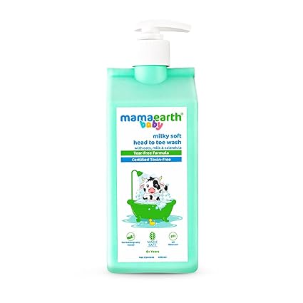Mamaearth Milky Soft Head to Toe Wash With Oats, Milk, and Calendula for Babies | 2-in-1 Tear-Free Body Wash & Shampoo | Moisturizes and Soothes Skin | 400 ml