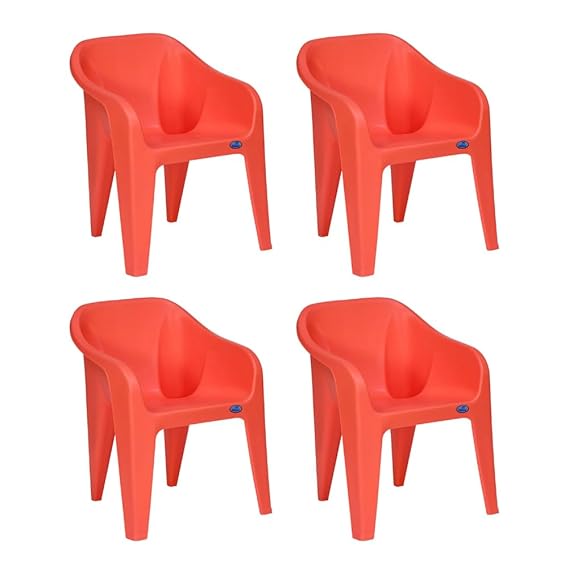 Nilkamal CHREEEZYGO Plastic Chair with Arm (Peach) - Set of 4