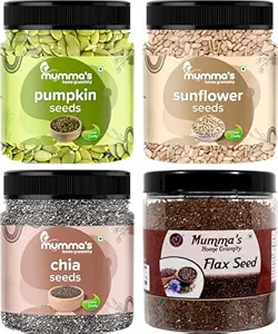 MUMMA'S HOME GRAMITY 4 x 250GM Each (Total 1000GM) 100% Natural Pumpkin, Sunflower, Chia, Flax Seeds with High Dietary Fiber Mix Seed Rich in Magnesium