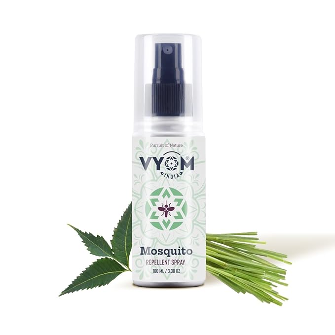Vyom India Mosquito Repellent Spray, 100% Natural Deet Free Mosquito Killer Spray for Room with Citronella & Lemongrass Oil, Child & Pet Safe, Plant based & Organic - 100ML