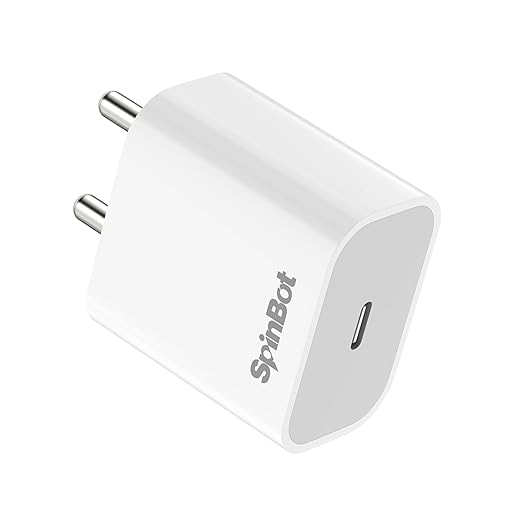 SpinBot 20W Type-C Mobile Charger for Android, iPhone 16/16 Plus/16 Pro/16 Pro Max, iPhone 15/iPhone 14/13/12/11 Series with Power Delivery 3.0 (White)