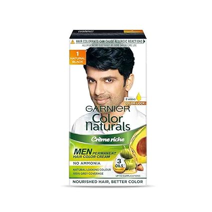 Garnier, Hair Colouring Creme, Long-lasting Colour, Smoothness & Shine, Color Naturals Men, Shade: 1 Natural Black, 30ml + 30g