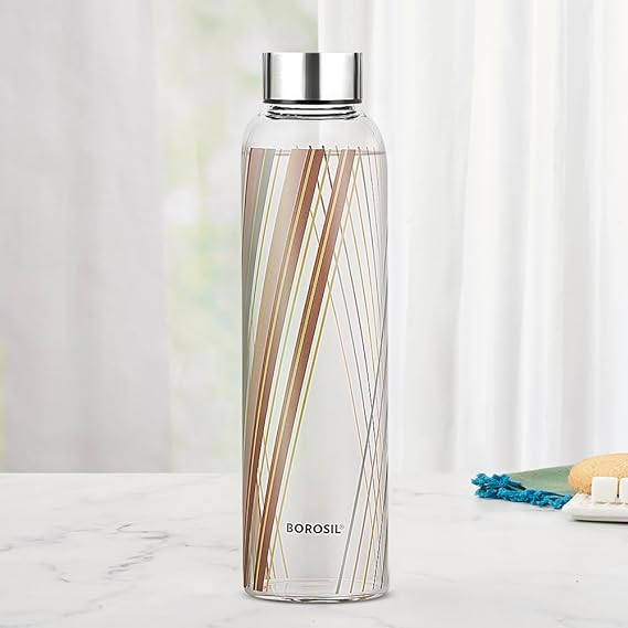 Borosil 550ml Artisan Prism Water Bottle with Steel Lid | Borosilicate Glass