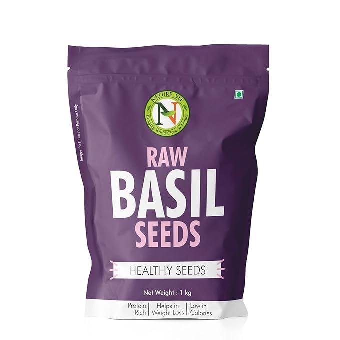 NatureVit Basil Seeds, 1kg | Tukmaria Seeds | Sabja Seeds | Reduces Body Heat