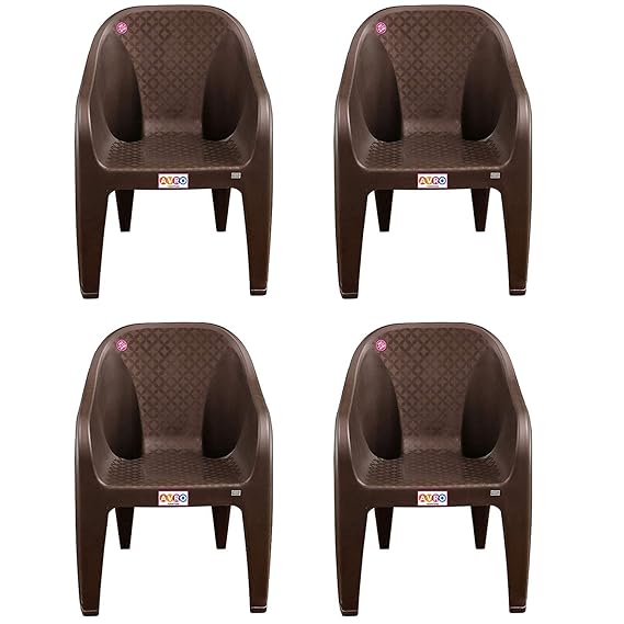 AVRO FURNITURE 9100 Plastic Chairs, Set of 4, Matt and Gloss Pattern, Plastic Chairs for Home, Living Room, Bearing Capacity up to 200Kg, Strong and Sturdy Structure,Brown