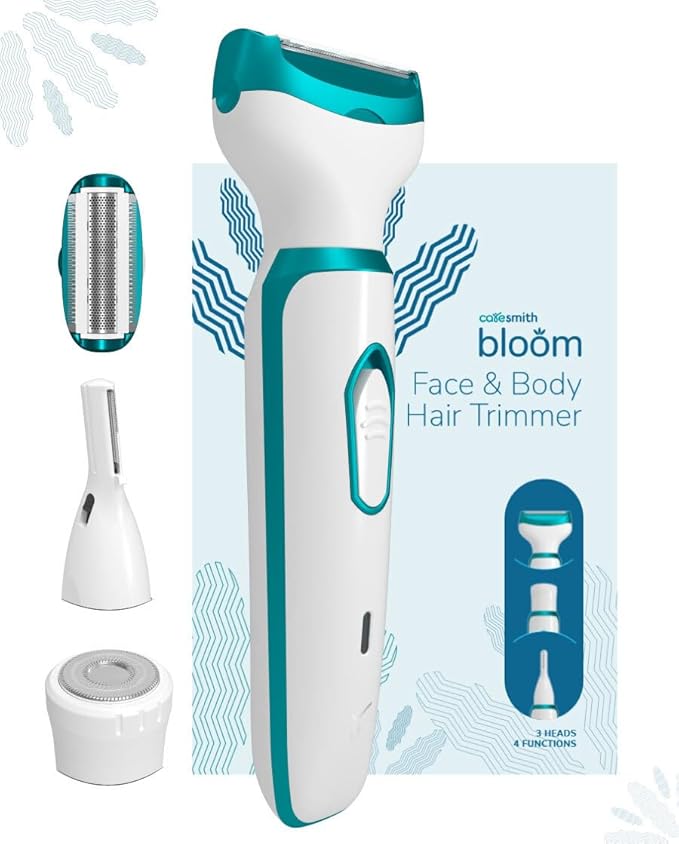 Caresmith Bloom 4 in 1 Face & Body Hair Trimmer for Women | 3 Heads- Body Trimmer & Shaver, Face Trimmer & Eyebrow Trimmer | Rechargeable | Hair Removal Machine for Women, Green
