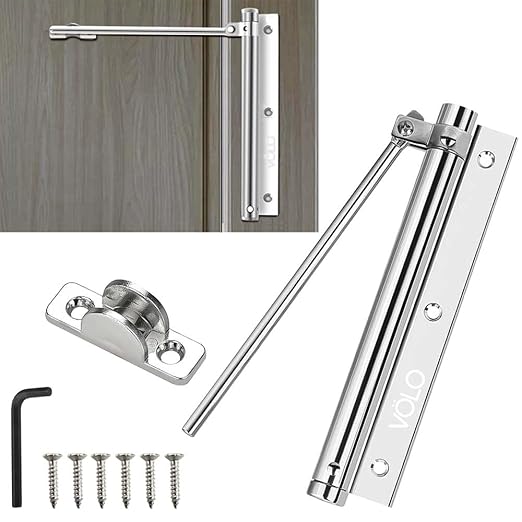 Volo Spring Door Closer for Light Weight Door, Residential/Commercial Purpose with Fitting Set (Color Silver)