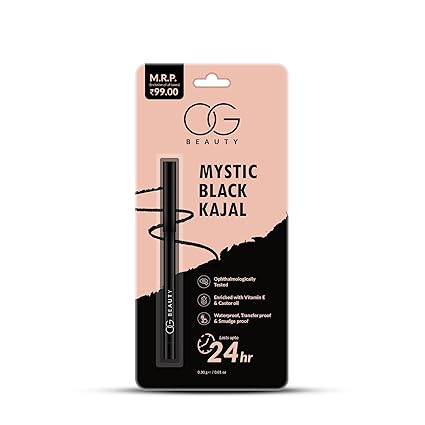 OG BEAUTY Mystic Black Kajal | Waterproof & Smudge-Proof | Intense Long-Lasting Eye Liner | Enriched with Vitamin E & Castor Oil
