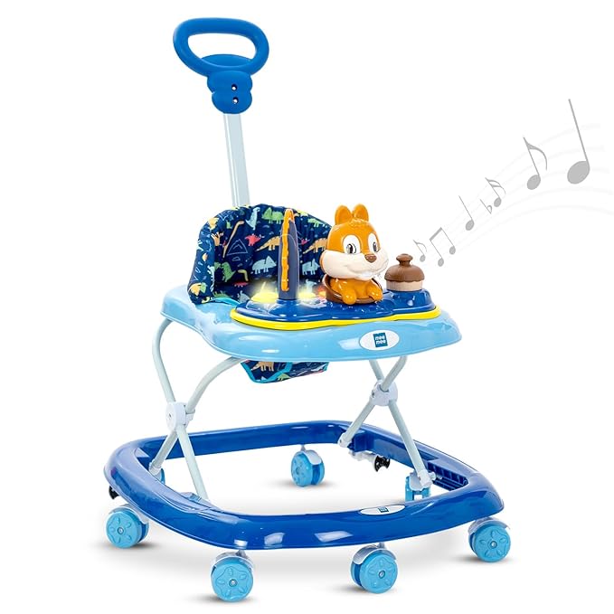 Mee Mee Rabbit Baby Walker for 6-24 Months Toddlers | 3 Level Height Adjustment with Integrated Lights,Detachable Food & Musical Toy Tray | Baby Activity Walker| Upto 15 Kgs | Blue Colour