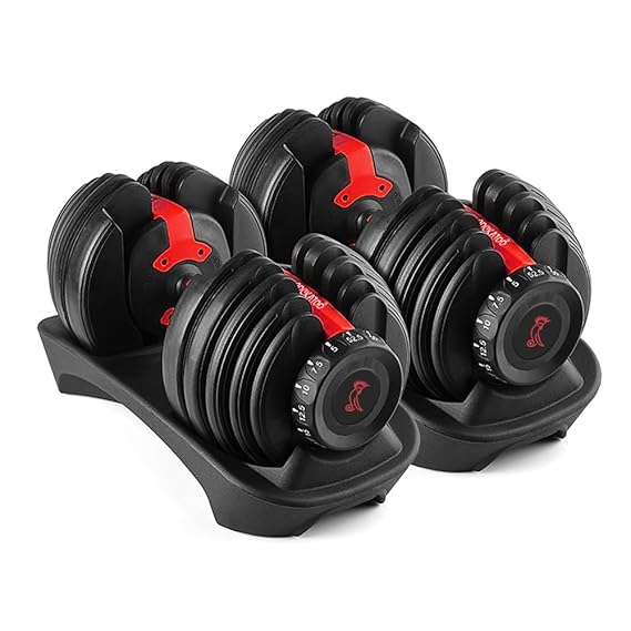 Cockatoo ADB-01 2.5 KG- 24 Kg Adjustable Dumbbell Set, Home Workout Gym Equipment Men and Women, Quick One-Second Adjustment 15-IN-1 Dumbbell Dumbbells Set For Home Gym (24 Kg, Red)