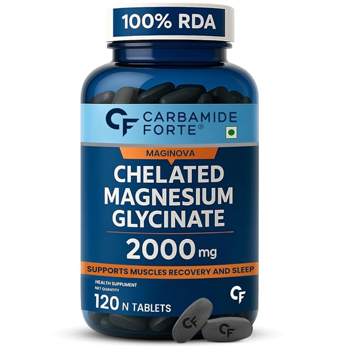 Carbamide Forte Chelated Magnesium Glycinate Supplement 2000mg Per Serving | Magnesium Supplement Supports Muscle Recovery & Better Sleep - 120 Veg Tablets