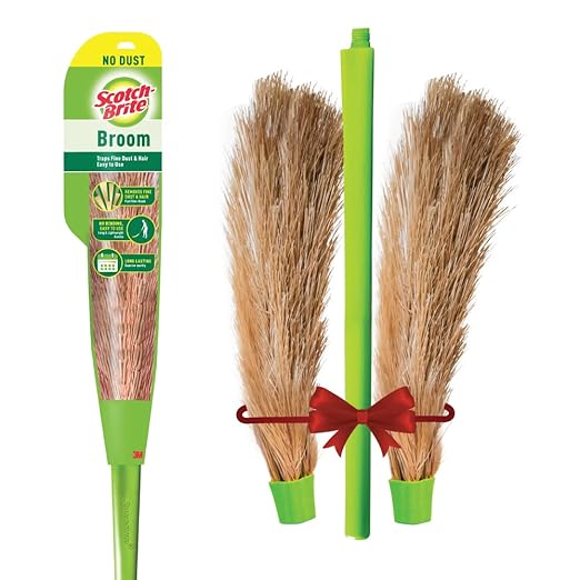 Scotch-Brite Combo | No-Dust Broom, Long Handle, Easy Floor Cleaning (Multi-use) | 1 Additional Refill Head, Plastic Fibre
